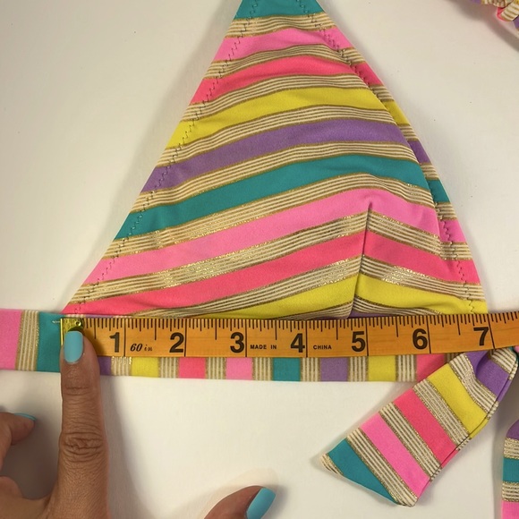 Victoria Secret Bikini Top Multi Color w/ Gold Stripes, Padded w/Back Clasp - Picture 13 of 14